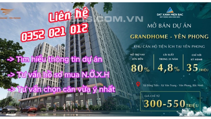 NOXH GrandHome Yên Phong – Vào HĐMB chỉ với 35 triệu, hỗ trợ hồ sơ và chọn căn đẹp